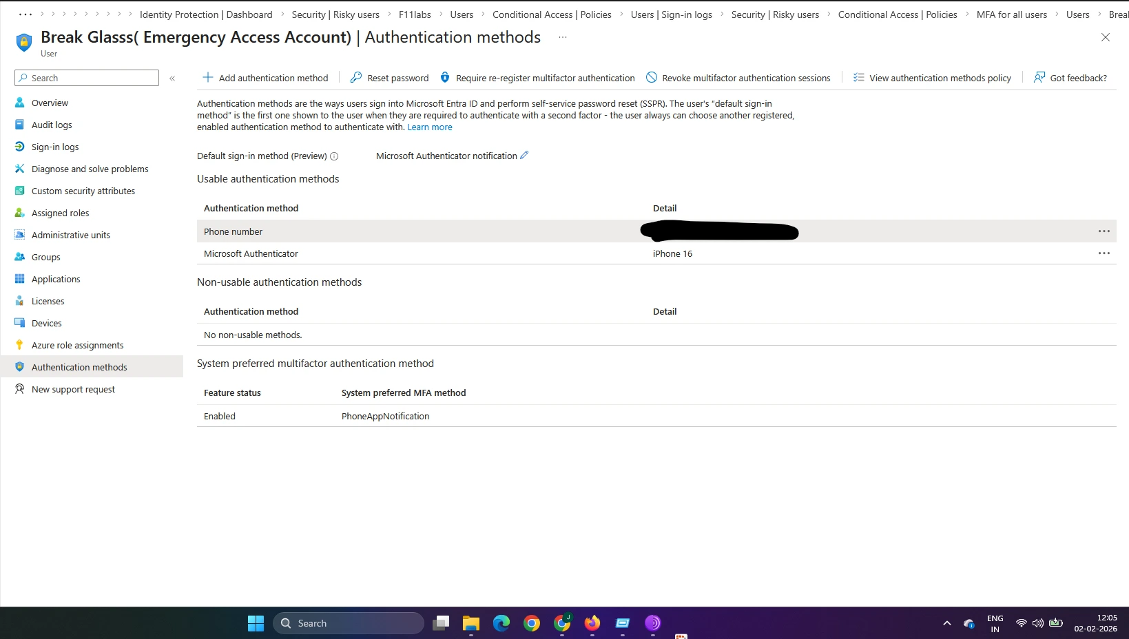 Break-Glass Account lab evidence