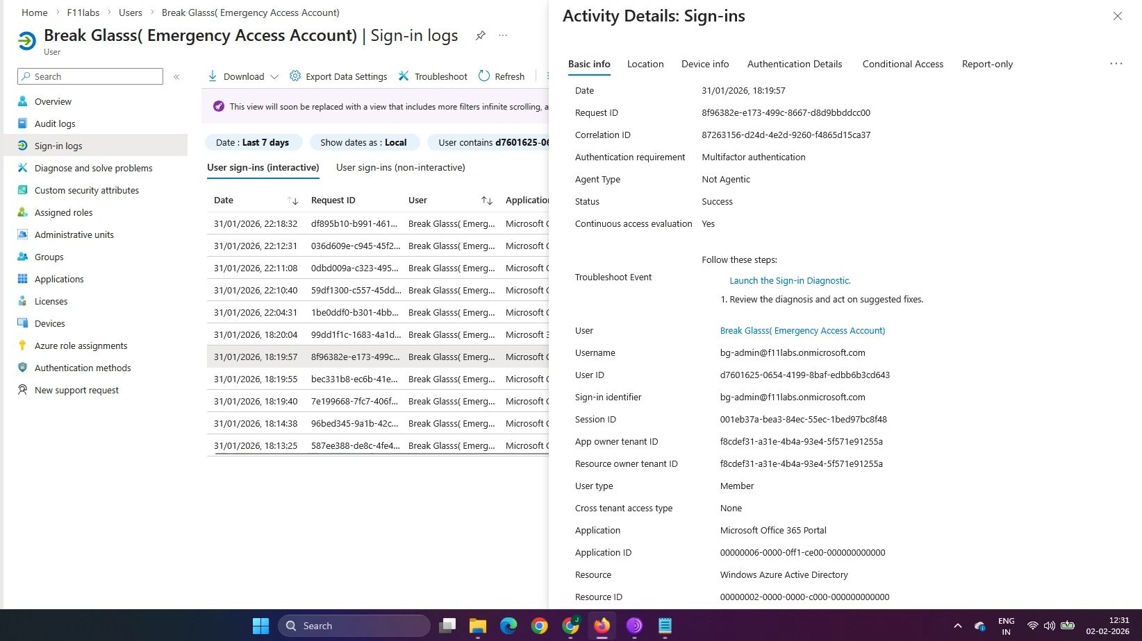 Break-Glass Account lab evidence