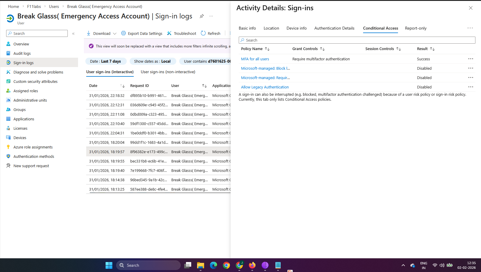 Break-Glass Account lab evidence