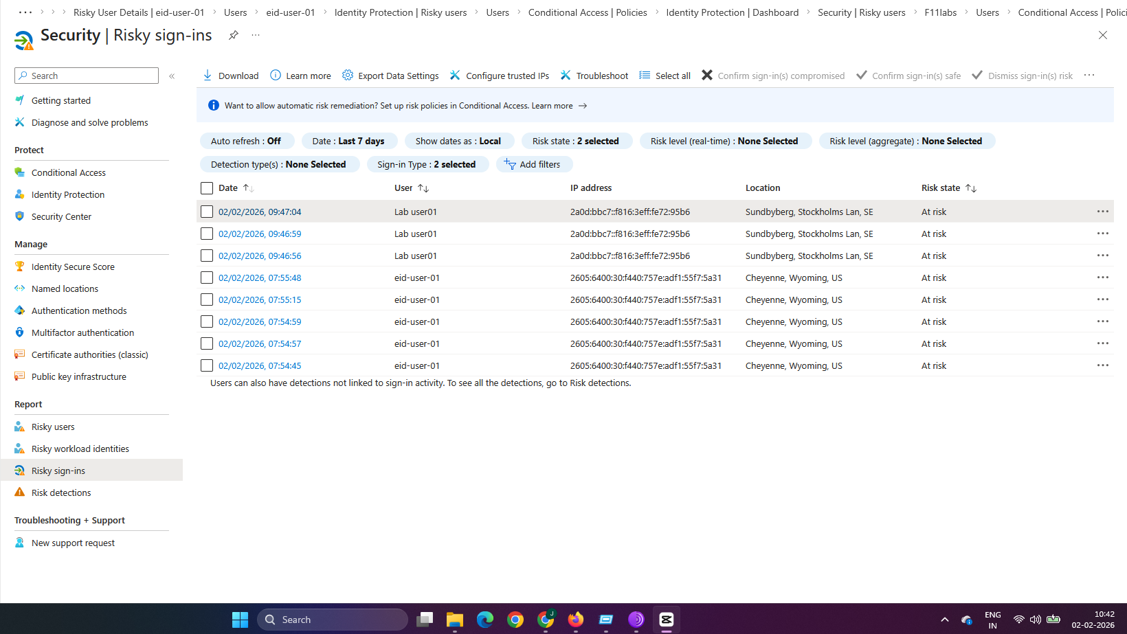 Evidence showing sign in logs