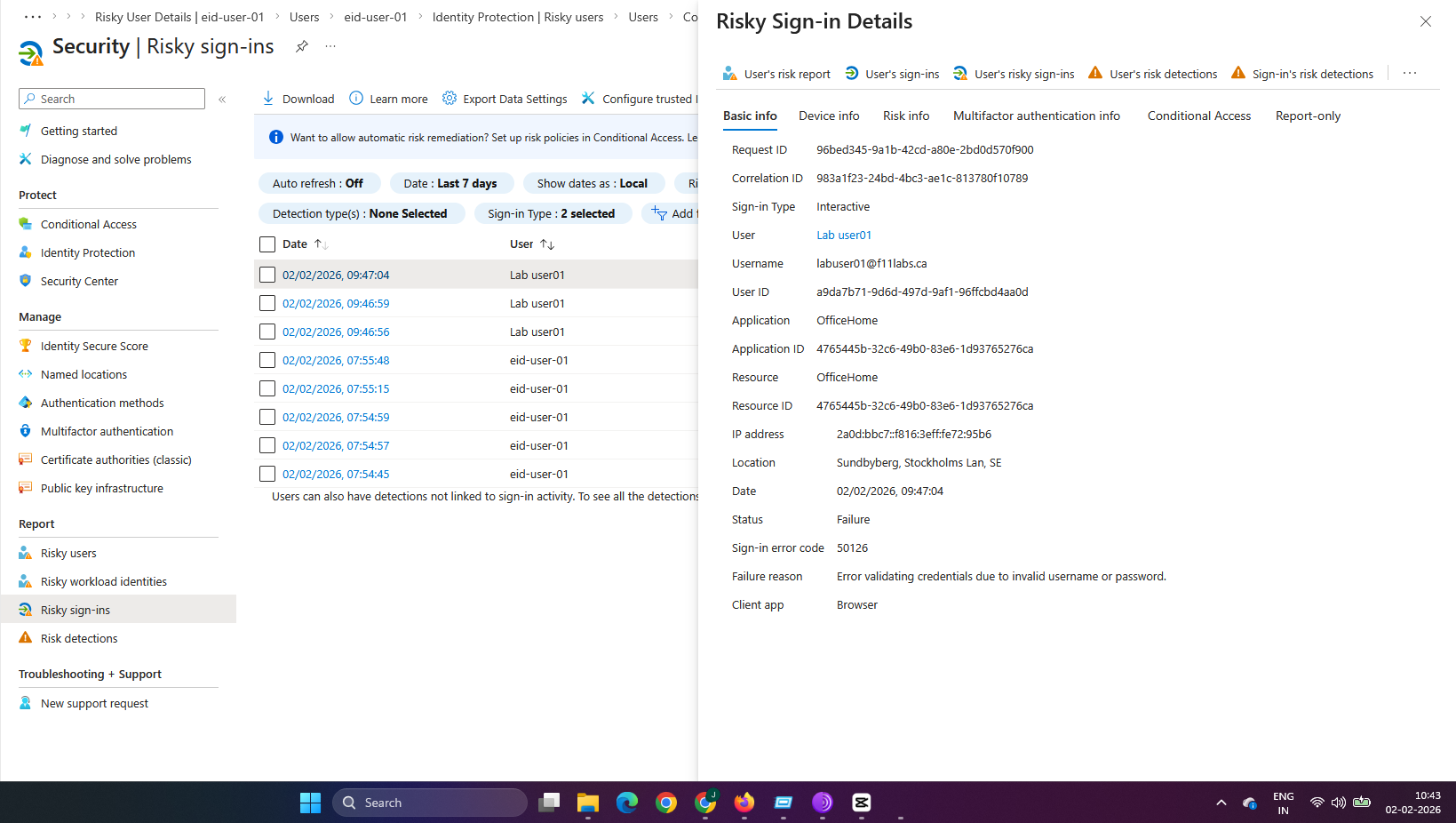 Evidence showing sign in logs