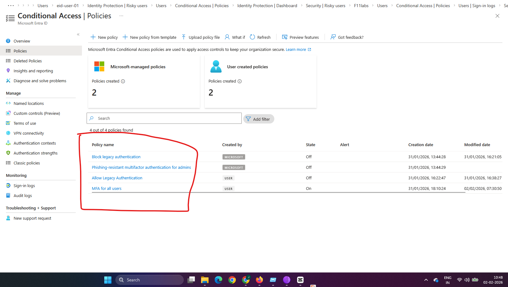 Evidence showing sign in logs
