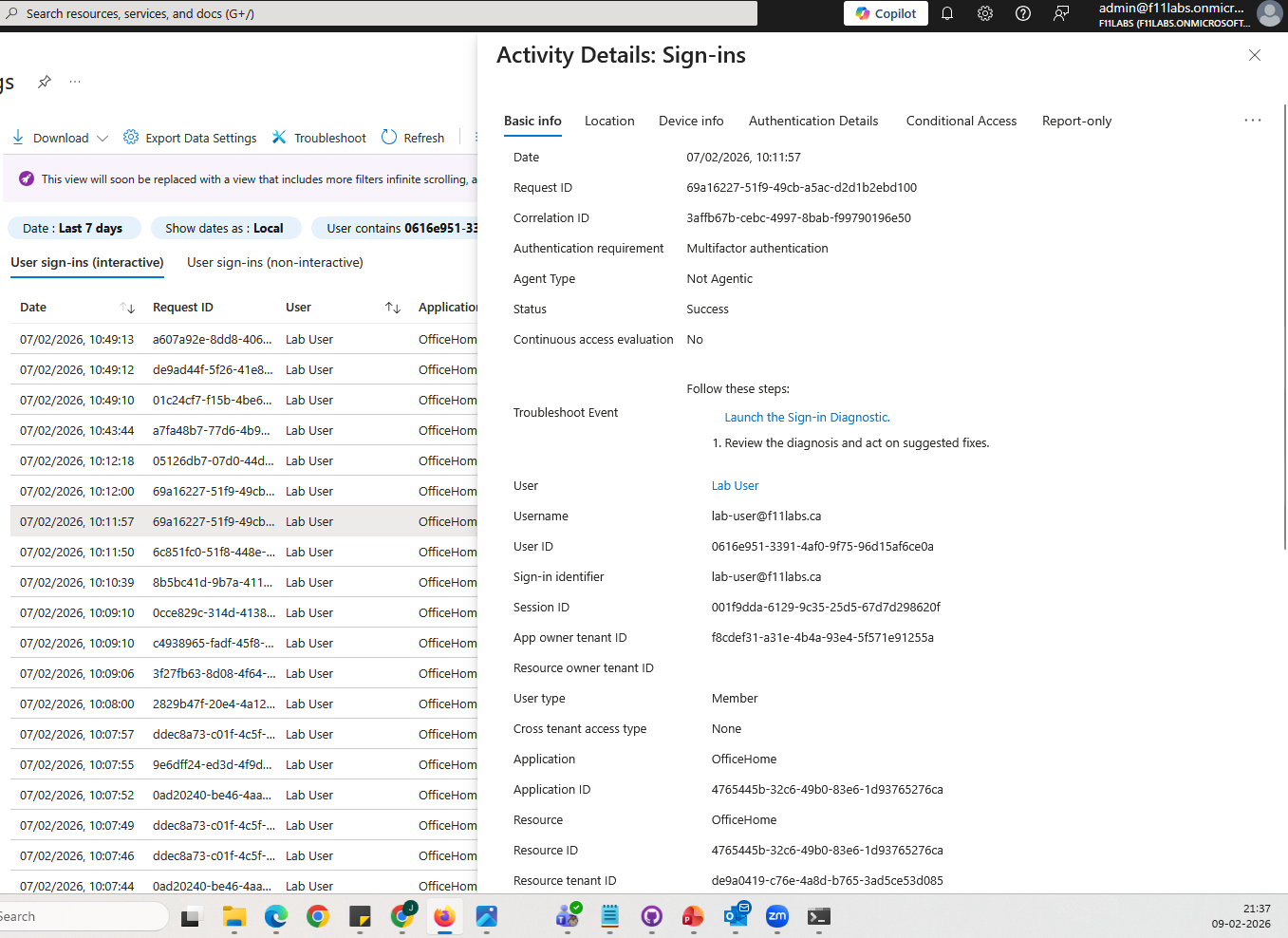 Conditional Access policy evidence