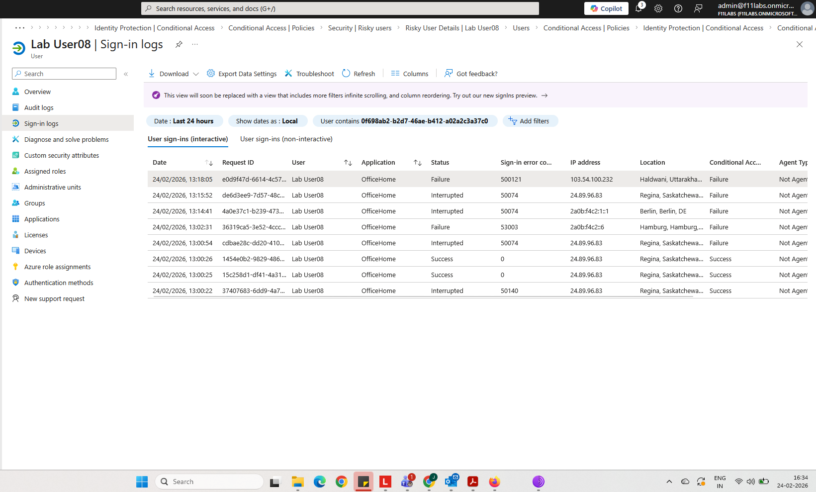Evidence of MFA attack simulation